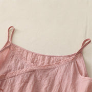 Buddha Stones Vintage Side Lace-up Splicing Lace V-neck Sleeveless Women's Cotton Linen Vest - image 1
