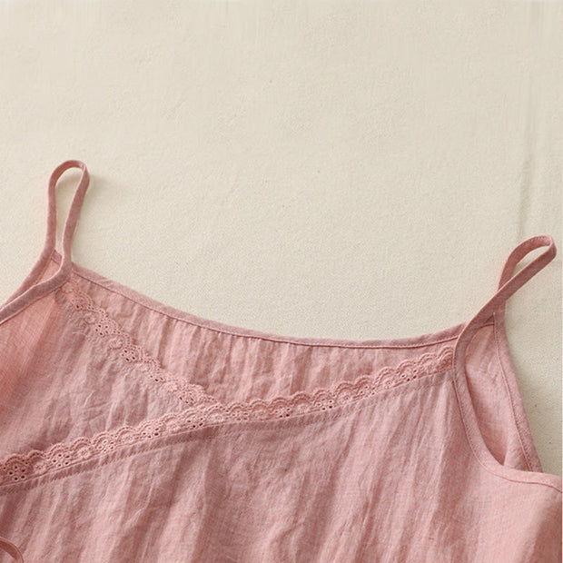 Buddha Stones Vintage Side Lace-up Splicing Lace V-neck Sleeveless Women's Cotton Linen Vest - image 1