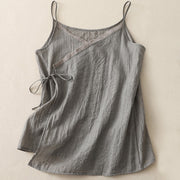 Buddha Stones Vintage Side Lace-up Splicing Lace V-neck Sleeveless Women's Cotton Linen Vest - DarkSeaGreen - US8-10，UK/AU12-14，EU40-42 (2XL) - image 8