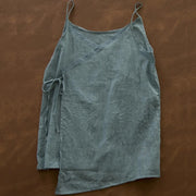 Buddha Stones Vintage Side Lace-up Splicing Lace V-neck Sleeveless Women's Cotton Linen Vest - CadetBlue - US8-10，UK/AU12-14，EU40-42 (2XL) - image 11