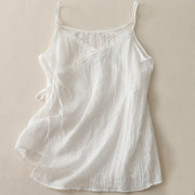 Buddha Stones Vintage Side Lace-up Splicing Lace V-neck Sleeveless Women's Cotton Linen Vest - White - US8-10，UK/AU12-14，EU40-42 (2XL) - image 4