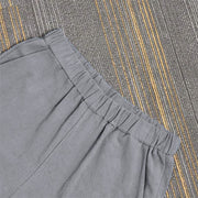 Buddha Stones Casual Pure Color Hollow Button Cuff Design Women's Cotton Linen Pants With Pockets