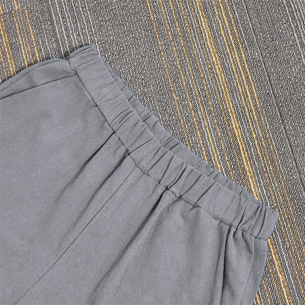 Buddha Stones Casual Pure Color Hollow Button Cuff Design Women's Cotton Linen Pants With Pockets