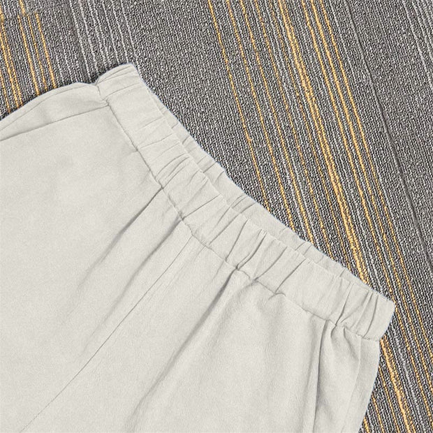 Buddha Stones Casual Pure Color Hollow Button Cuff Design Women's Cotton Linen Pants With Pockets