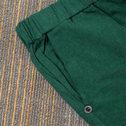 Buddha Stones Casual Pure Color Hollow Button Cuff Design Women's Cotton Linen Pants With Pockets