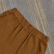 Buddha Stones Casual Pure Color Hollow Button Cuff Design Women's Cotton Linen Pants With Pockets