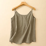 Buddha Stones Ethnic Embroidery Asymmetrical Design Women's Cotton Linen Sleeveless Vest