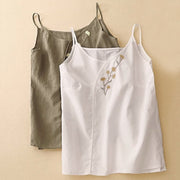 Buddha Stones Ethnic Embroidery Asymmetrical Design Women's Cotton Linen Sleeveless Vest