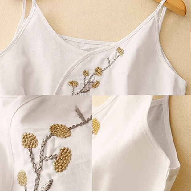 Buddha Stones Ethnic Embroidery Asymmetrical Design Women's Cotton Linen Sleeveless Vest
