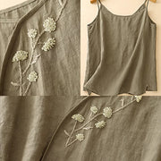 Buddha Stones Ethnic Embroidery Asymmetrical Design Women's Cotton Linen Sleeveless Vest