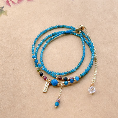 Buddha Stone 3mm Natural Apatite Ultra-thin Beads 14k Gold Plated Copper Creativity Triple Wrap Bracelet