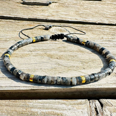 Buddha Stones Natural Black Glitter Stone Courage Spacer Bead Bracelet