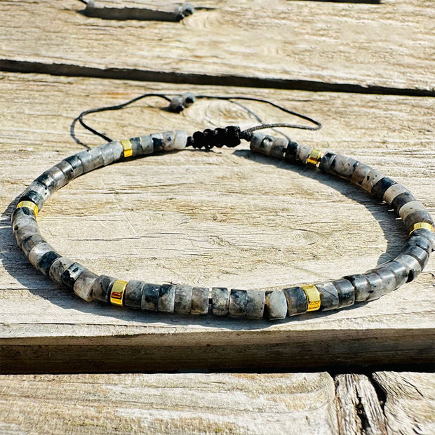 Buddha Stones Natural Black Glitter Stone Courage Spacer Bead Bracelet
