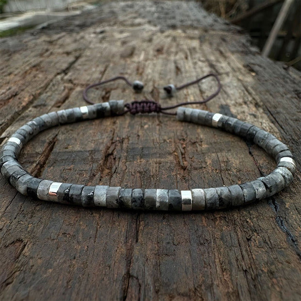 Buddha Stones Natural Black Glitter Stone Courage Spacer Bead Bracelet