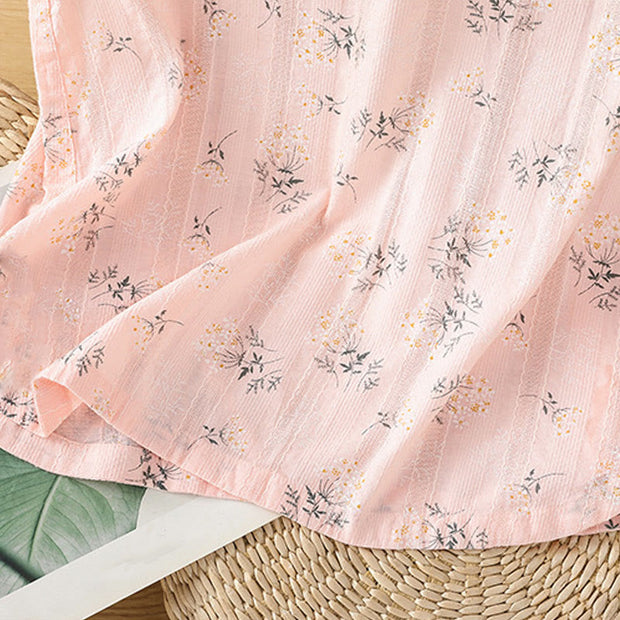 Buddha Stones Retro Printing Floral Plant Pattern Chinese Frog-Button Design Women's Cotton Sleeveless Vest
