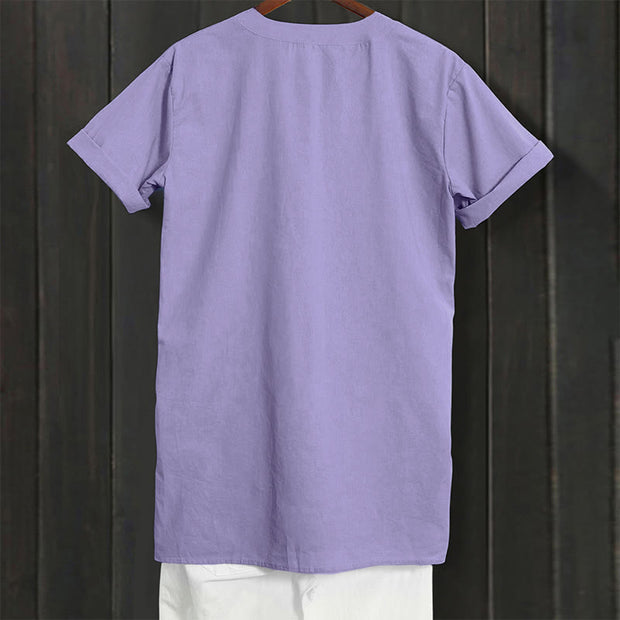 Buddha Stones Casual Plain Button Notched Collar Women's Short Sleeve Shirt