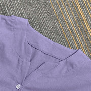 Buddha Stones Casual Plain Button Notched Collar Women's Short Sleeve Shirt