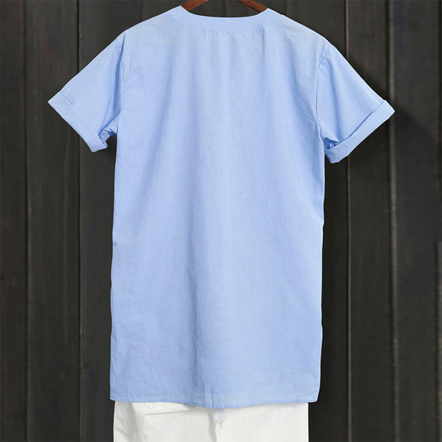 Buddha Stones Casual Plain Button Notched Collar Women's Short Sleeve Shirt