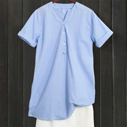 Buddha Stones Casual Plain Button Notched Collar Women's Short Sleeve Shirt