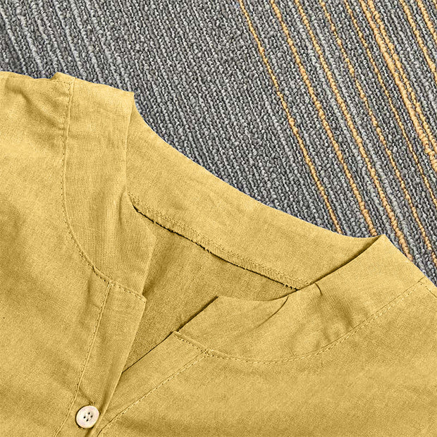 Buddha Stones Casual Plain Button Notched Collar Women's Short Sleeve Shirt