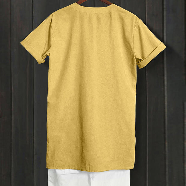 Buddha Stones Casual Plain Button Notched Collar Women's Short Sleeve Shirt