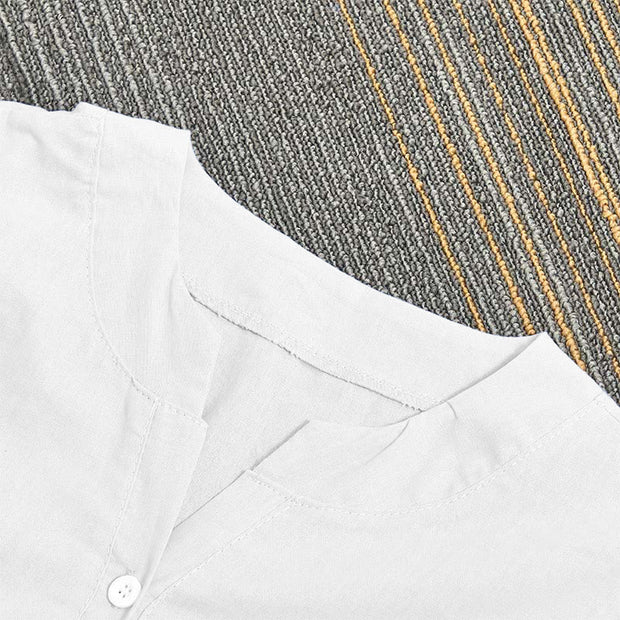 Buddha Stones Casual Plain Button Notched Collar Women's Short Sleeve Shirt