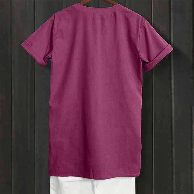 Buddha Stones Casual Plain Button Notched Collar Women's Short Sleeve Shirt