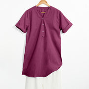 Buddha Stones Casual Plain Button Notched Collar Women's Short Sleeve Shirt