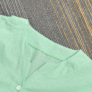 Buddha Stones Casual Plain Button Notched Collar Women's Short Sleeve Shirt