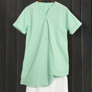 Buddha Stones Casual Plain Button Notched Collar Women's Short Sleeve Shirt