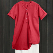 Buddha Stones Casual Plain Button Notched Collar Women's Short Sleeve Shirt