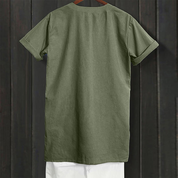 Buddha Stones Casual Plain Button Notched Collar Women's Short Sleeve Shirt
