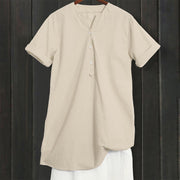 Buddha Stones Casual Plain Button Notched Collar Women's Short Sleeve Shirt