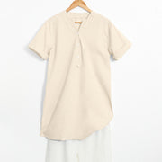 Buddha Stones Casual Plain Button Notched Collar Women's Short Sleeve Shirt
