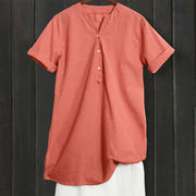 Buddha Stones Casual Plain Button Notched Collar Women's Short Sleeve Shirt