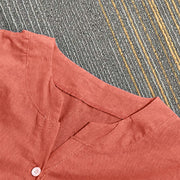 Buddha Stones Casual Plain Button Notched Collar Women's Short Sleeve Shirt
