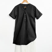 Buddha Stones Casual Plain Button Notched Collar Women's Short Sleeve Shirt