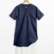 Buddha Stones Casual Plain Button Notched Collar Women's Short Sleeve Shirt