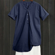 Buddha Stones Casual Plain Button Notched Collar Women's Short Sleeve Shirt