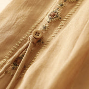 Buddha Stones Ethnic Vintage Embroidery Button Design Women's Cotton Linen 7-8 Length Skirt