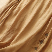 Buddha Stones Ethnic Vintage Embroidery Button Design Women's Cotton Linen 7-8 Length Skirt