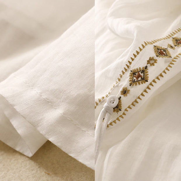 Buddha Stones Ethnic Vintage Embroidery Button Design Women's Cotton Linen 7-8 Length Skirt