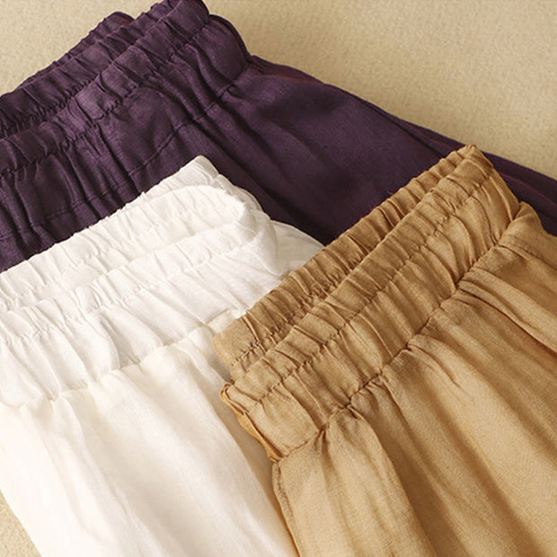 Buddha Stones Ethnic Vintage Embroidery Button Design Women's Cotton Linen 7-8 Length Skirt