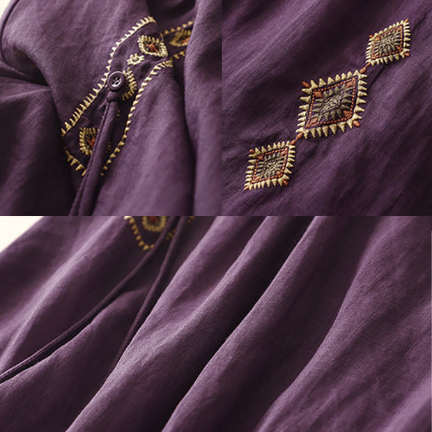 Buddha Stones Ethnic Vintage Embroidery Button Design Women's Cotton Linen 7-8 Length Skirt