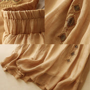 Buddha Stones Ethnic Vintage Embroidery Button Design Women's Cotton Linen 7-8 Length Skirt