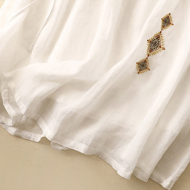 Buddha Stones Ethnic Vintage Embroidery Button Design Women's Cotton Linen 7-8 Length Skirt