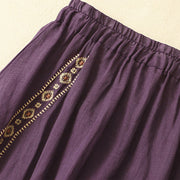 Buddha Stones Ethnic Vintage Embroidery Button Design Women's Cotton Linen 7-8 Length Skirt