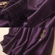 Buddha Stones Ethnic Vintage Embroidery Button Design Women's Cotton Linen 7-8 Length Skirt