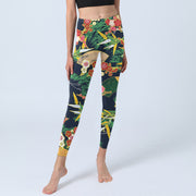 Buddha Stones Red Flowers Yellow-green Bamboo Pine Trees Print Gym Leggings Women's Yoga Pants - image 6