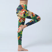 Buddha Stones Red Flowers Yellow-green Bamboo Pine Trees Print Gym Leggings Women's Yoga Pants - image 4